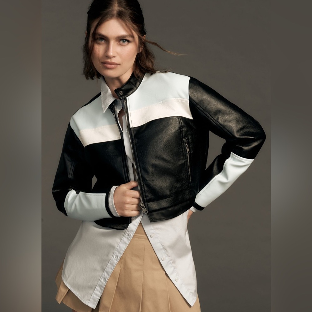 Maeve Cropped Colorblock Biker Jacket